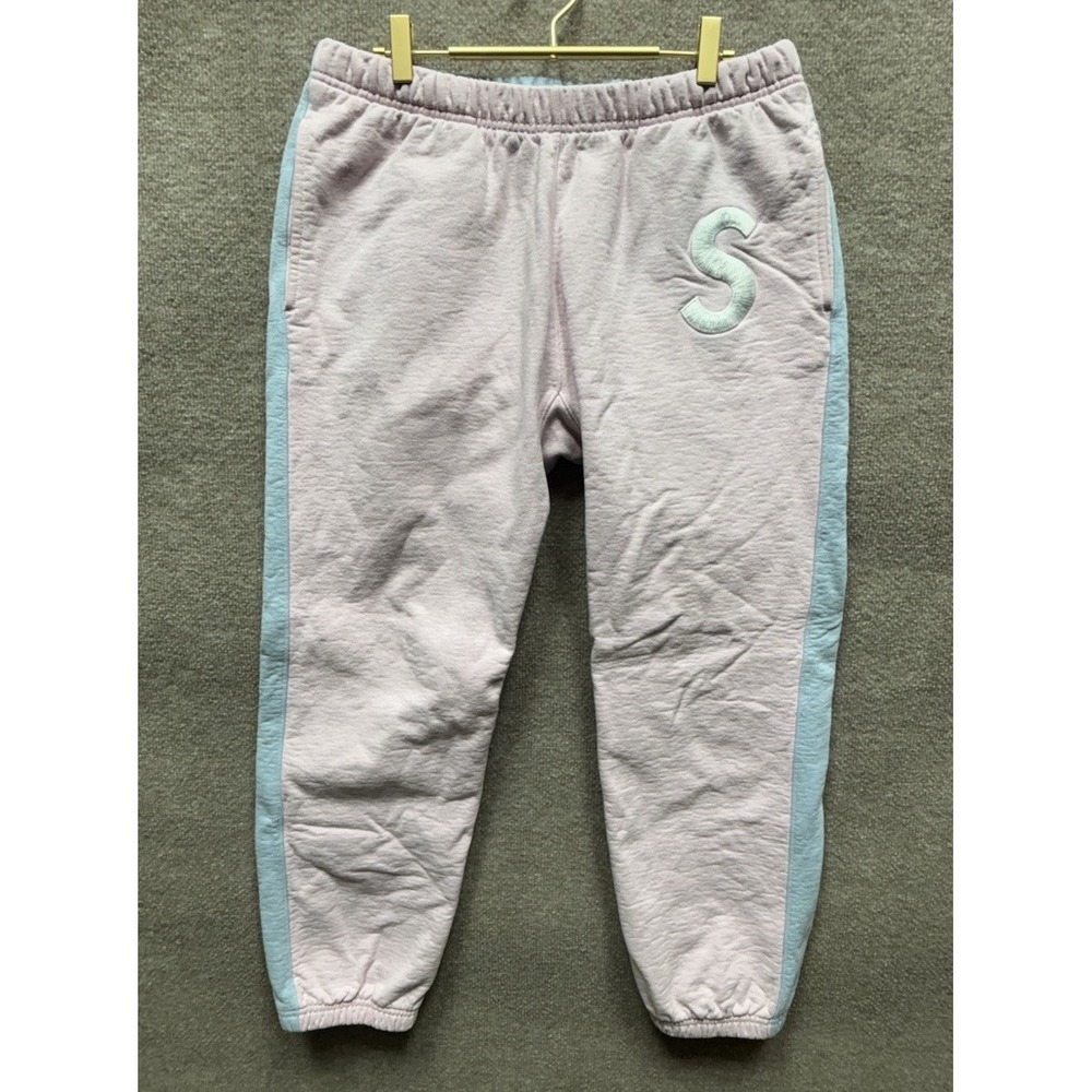 Supreme BIG S Logo Embroidered Sweatpants Color Block Pink‎ Blue EUC Men's Large